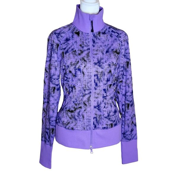 Zella Athletic Jacket Double Front Zip Purple Black Print Women's Size Small - Picture 1 of 9